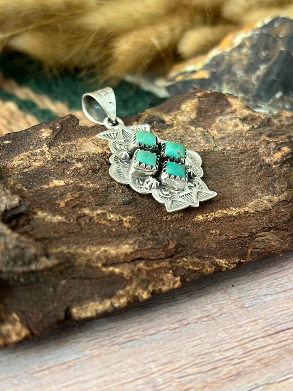 Handmade Sterling Silver Kingman Turquoise Pendant "Signed Nizhoni"