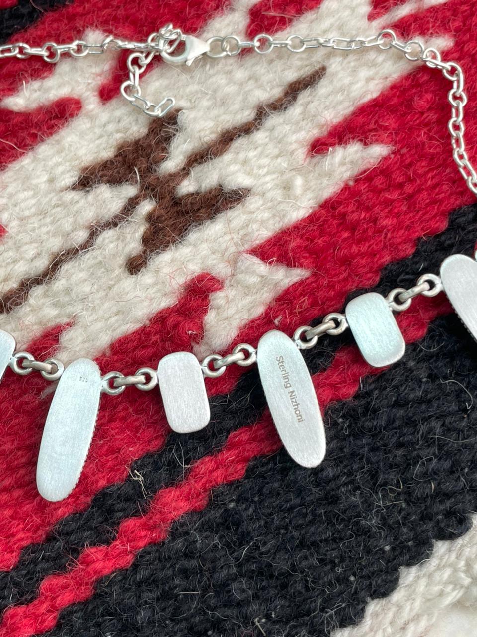 Handmade Sterling Silver Kingman with Orange Mojave Necklace "Signed Nizhoni"