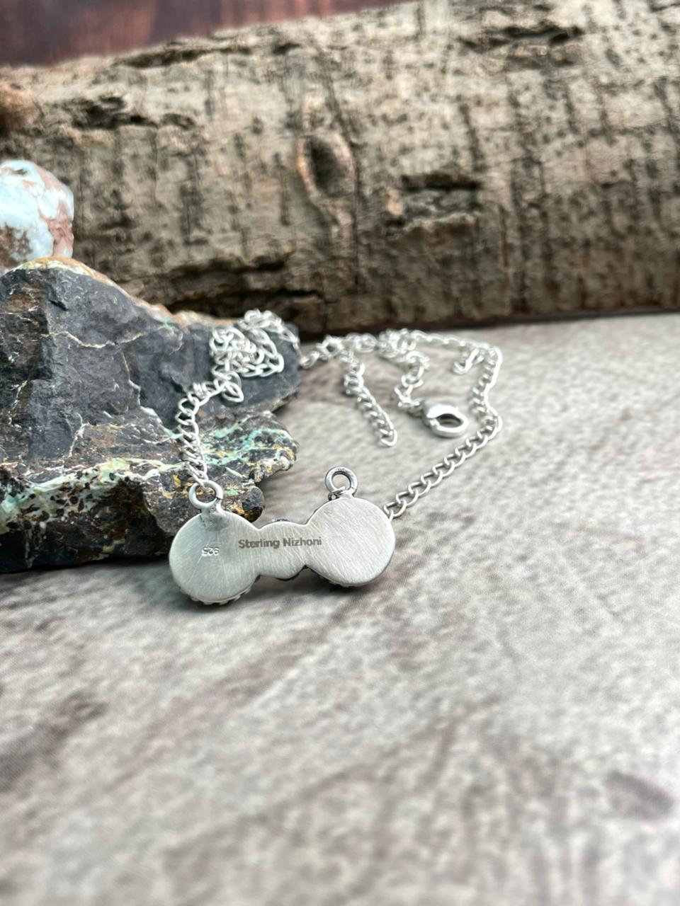 Handmade Sterling Silver Kingman Turquoise Necklace "Signed Nizhoni"