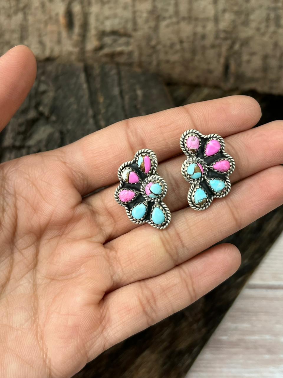 Handmade Sterling Silver Cotton Candy Post Studs Earrings "Signed Nizhoni"