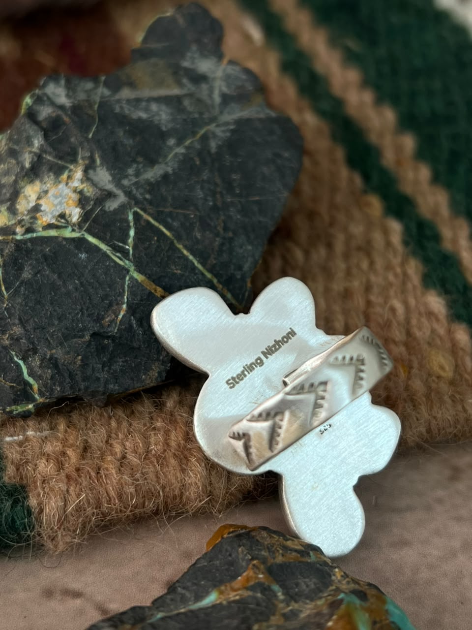 Handmade Sterling Silver Hardy Pit Collection: Adjustable Ring Signed Nizhoni