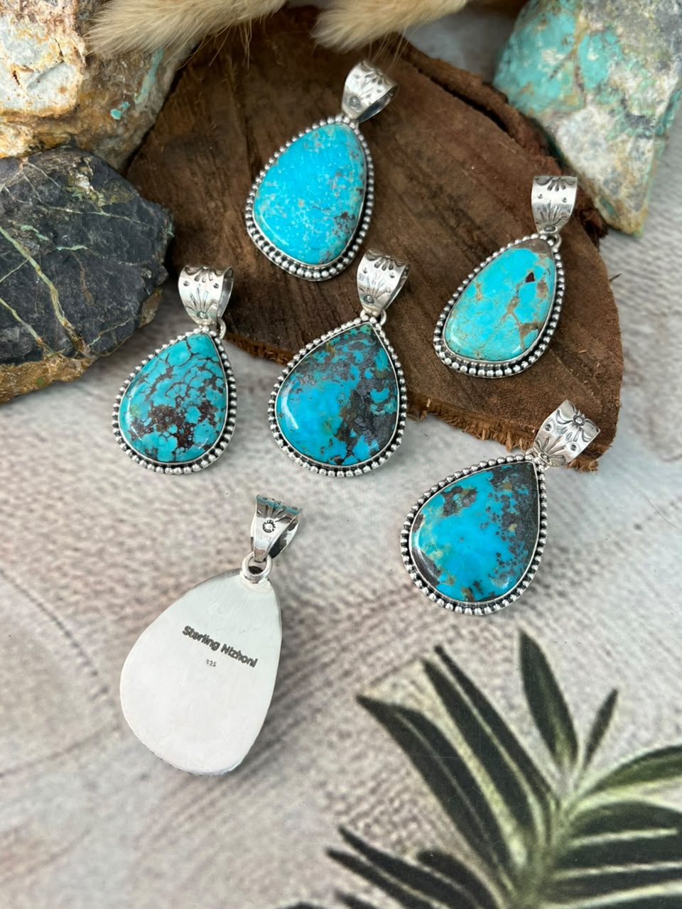 Handmade Sterling Silver Manassa Turquoise Pendant Signed Nizhoni