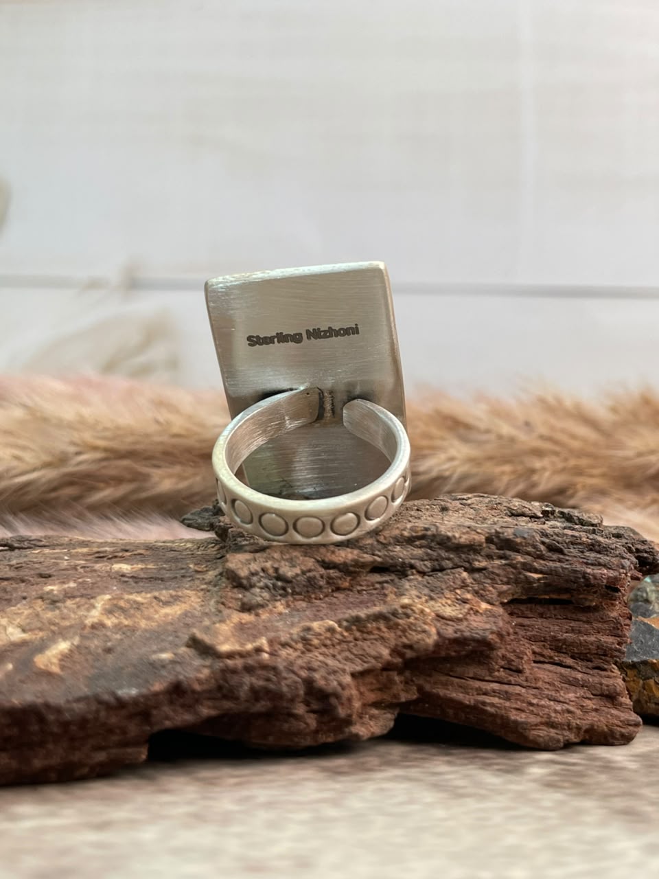 Handmade Sterling Silver Kingman Turquoise Adjustable Bar Ring Signed Nizhoni