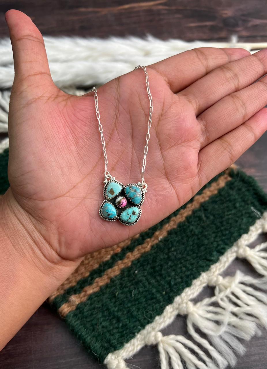 Handmade Sterling Silver White Water with Cotton Candy Necklace "Signed Nizhoni"