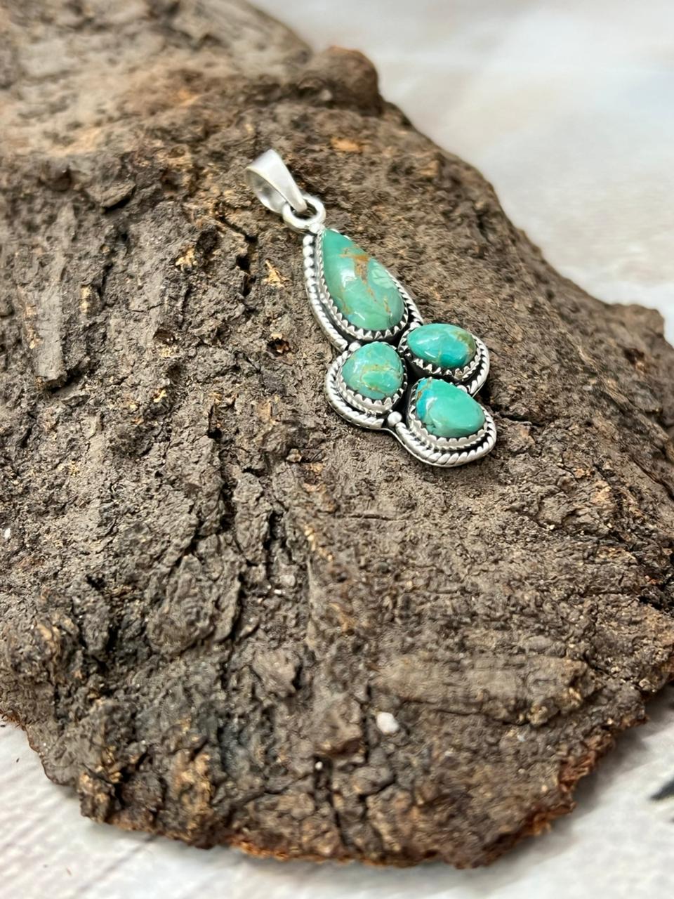 Handmade Sterling Silver Kingman Turquoise Pendant with Signed Nizhoni (6)