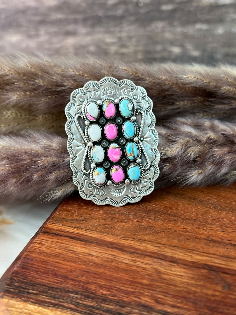 Handmade Sterling Silver Cotton Candy Adjustable Ring Signed Nizhoni