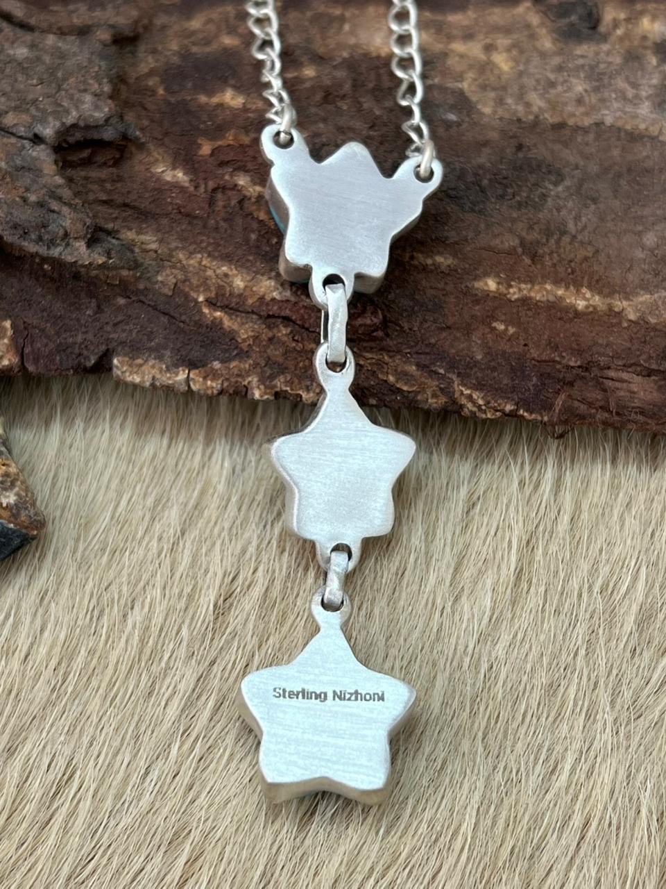 Handmade Sterling Silver Blue Turquoise Star Necklace "Signed Nizhoni"