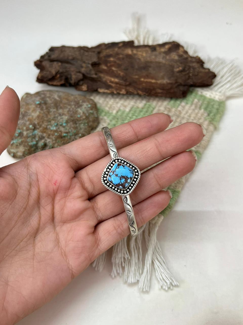 Handmade Sterling Silver Golden Hills Turquoise Cuff Bracelet "Signed Nizhoni"