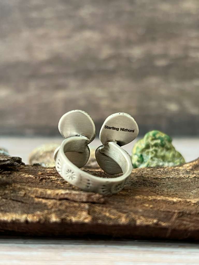 Handmade Sterling Silver White Buffalo Adjustable Ring with Signed Nizhoni