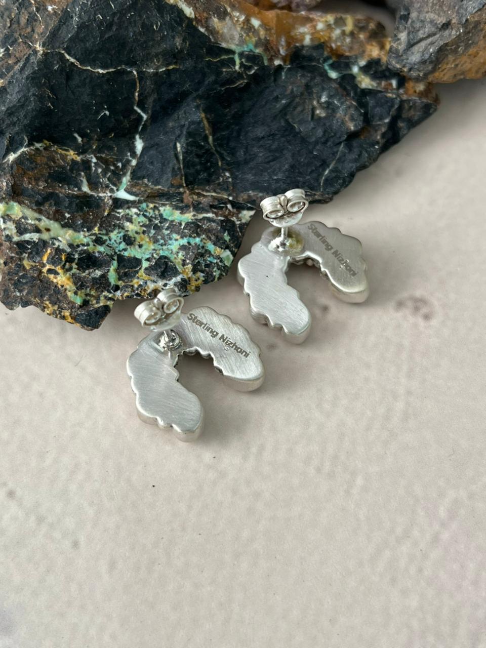 Handmade Sterling Silver Wildhorse Magnesite Post Earrings "Signed Nizhoni"