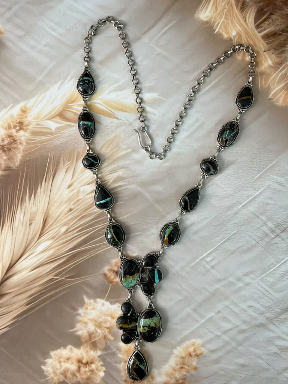 Handmade Sterling Silver Blackjack Turquoise Collection: Necklace Signed Nizhoni