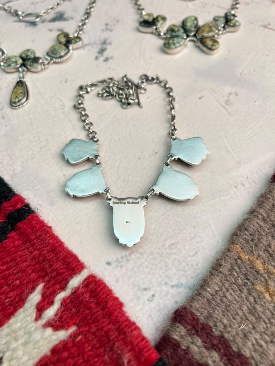 Handmade Sterling Silver Colina Verde Variscite Collection: Choker Necklace Signed Nizhoni