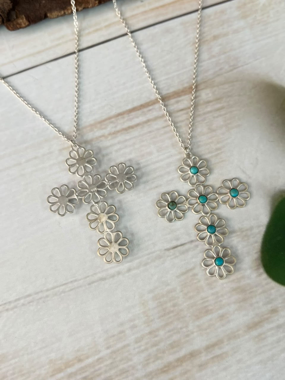 Handmade Sterling Silver Cotton Candy and Kingman Turquoise Flower Collection: Cross Necklace