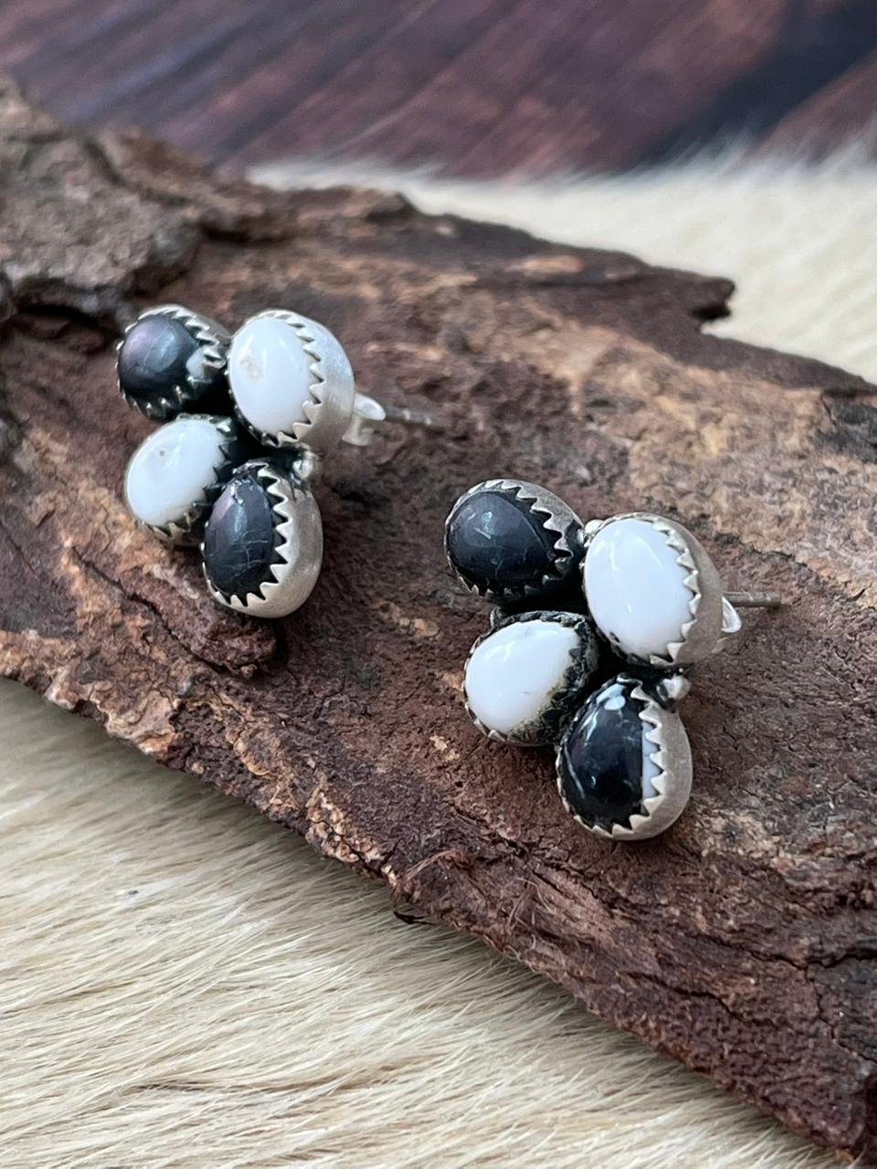 BACKROADS Handmade Sterling Silver White Buffalo Post Studs Earrings "Signed Nizhoni" (9)