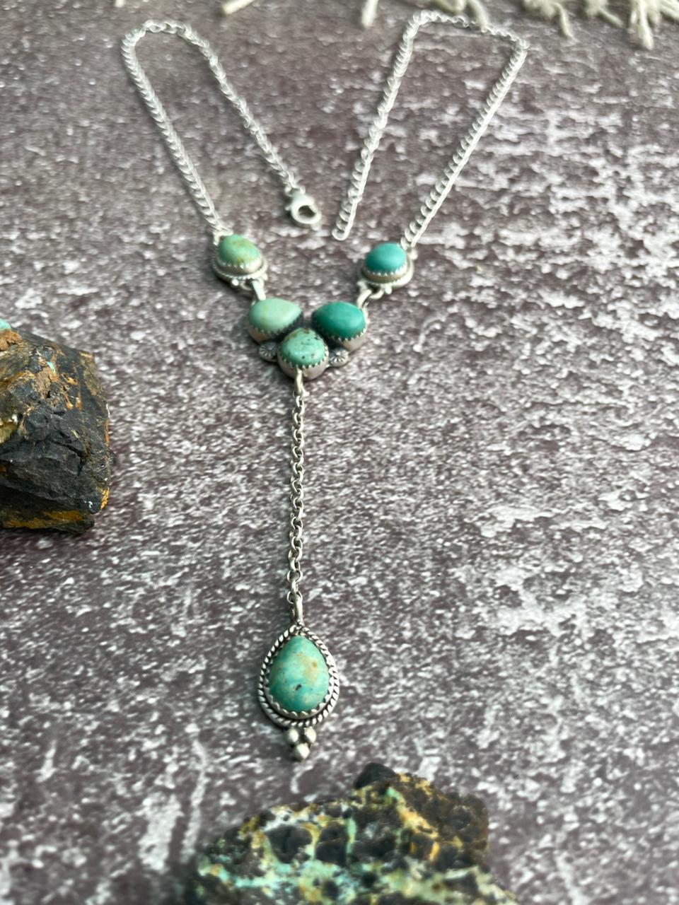 Handmade Sterling Silver Old Stock Royston Turquoise Necklace "Signed Nizhoni"