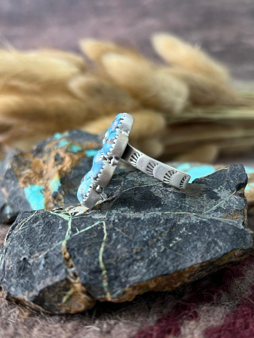 Handmade Sterling Silver Golden Hills Turquoise Adjusatble Ring "Signed Nizhoni"