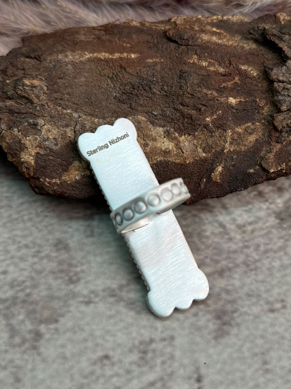 Handmade Sterling Silver Kingman Turquoise Adjustable Bar Ring Signed Nizhoni