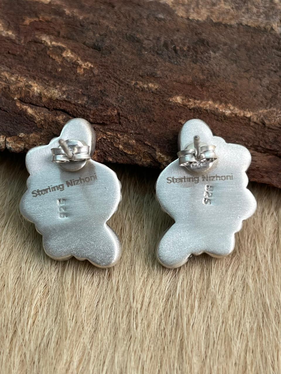 Handmade Sterling Silver Kingman Turquoise Post Studs Earrings "Signed Nizhoni"