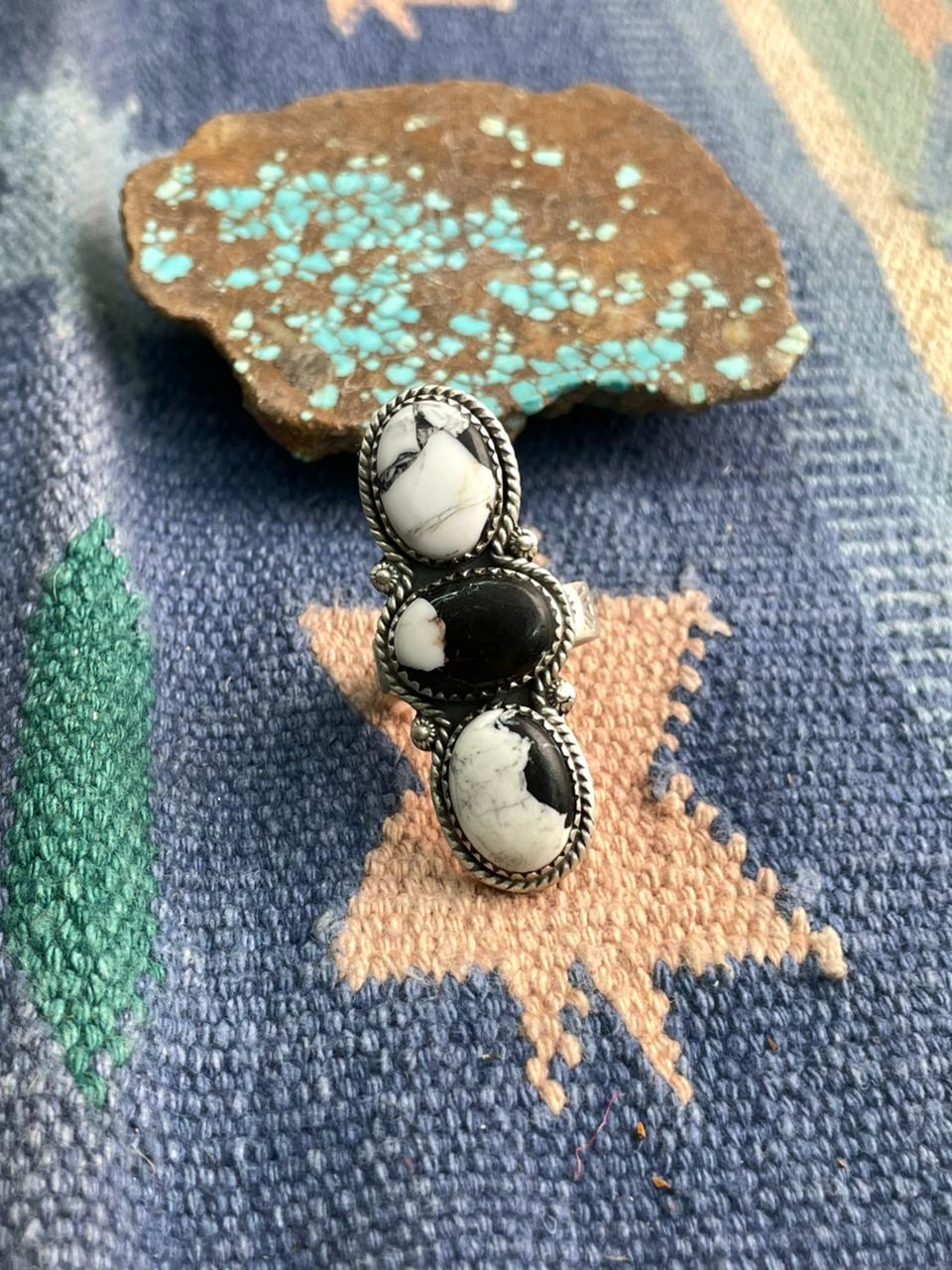 Handmade Sterling Silver White Buffalo Adjustable Ring "Signed Nizhoni"