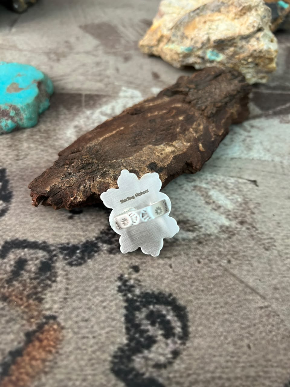 Handmade Sterling Silver Orange Mojave with Palomino Turquoise Adjustable Ring Signed Nizhoni