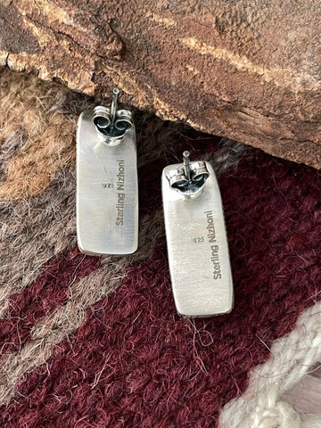 Handmade Sterling Silver Black Onyx Post Studs Earrings "Signed Nizhoni"