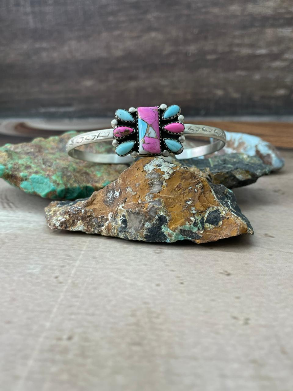 Handmade Sterling Silver Cotton Candy Cuff Bracelet "Signed Nizhoni"