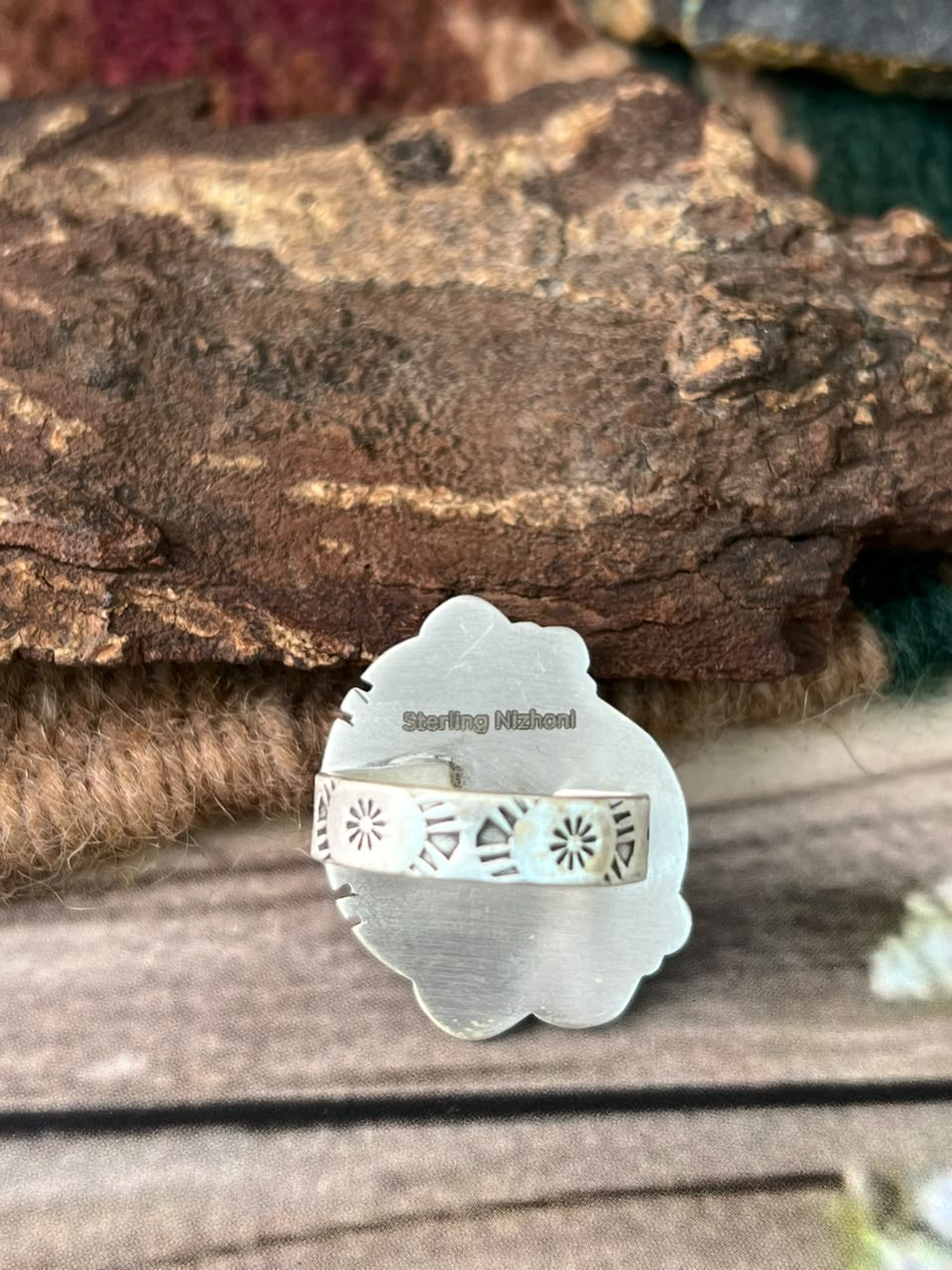 Handmade Sterling Silver Blackjack Turquoise Adjustable Ring Signed Nizhoni