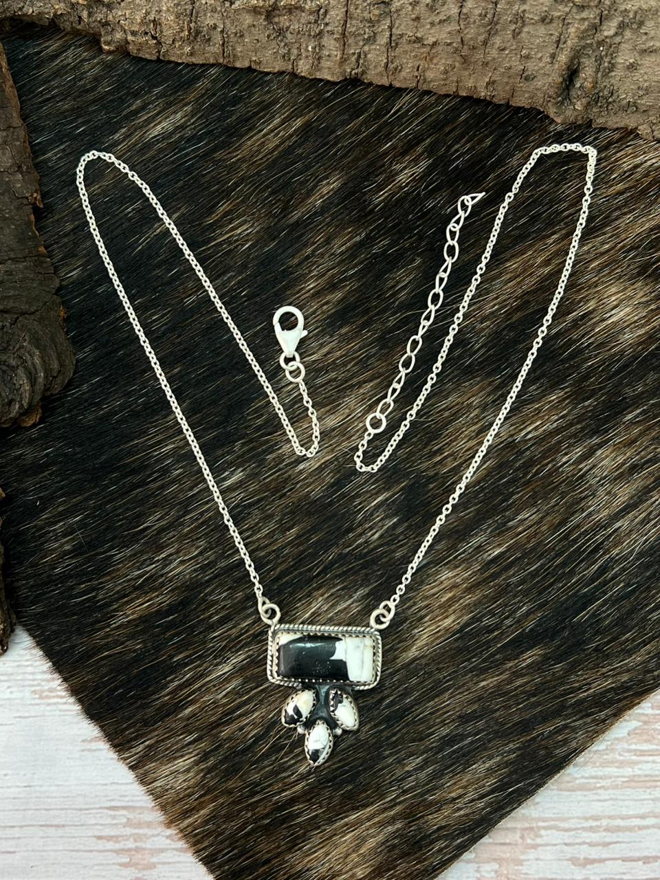 Handmade Sterling Silver White Buffalo Necklace "Signed Nizhoni"