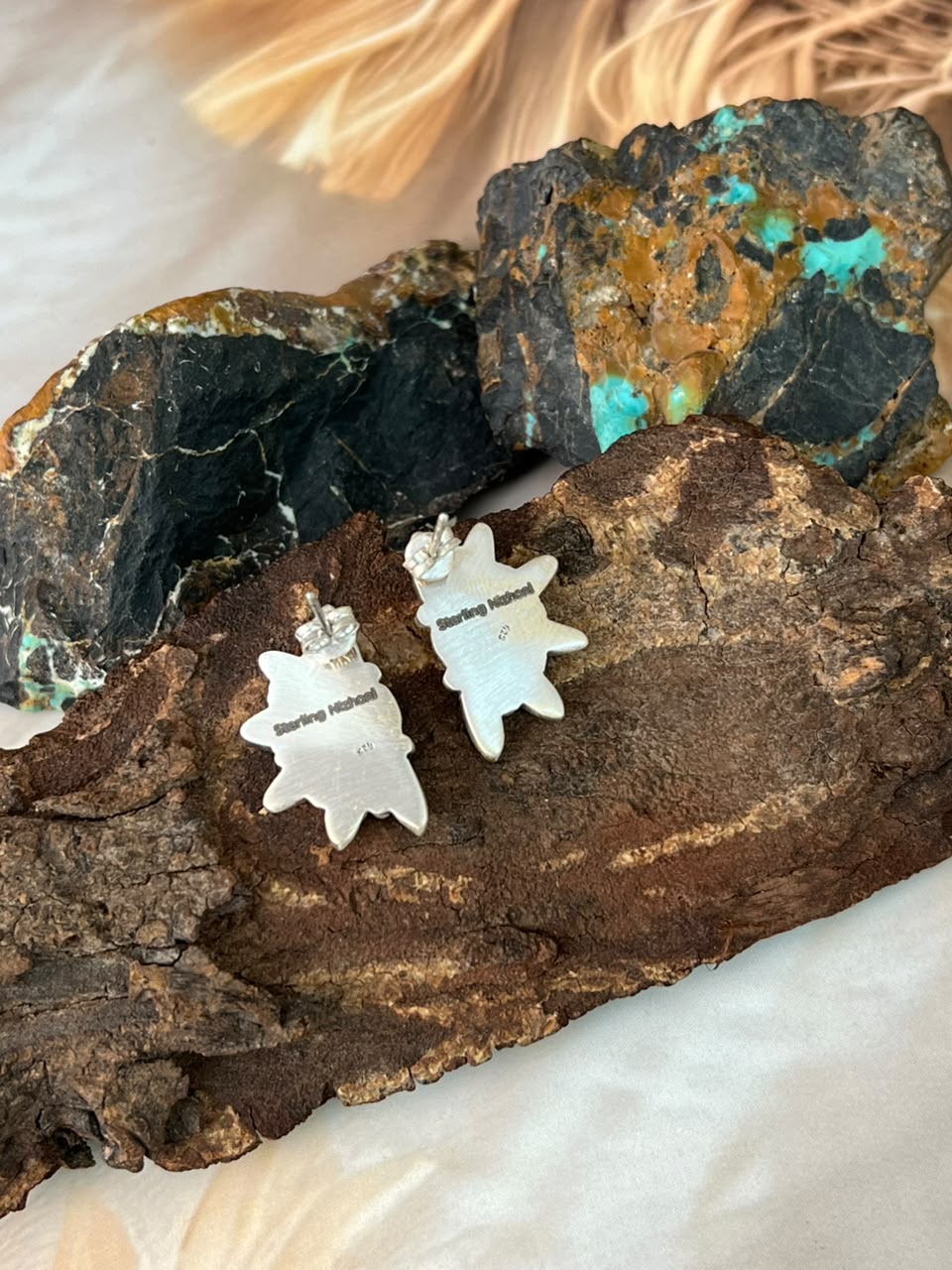 Handmade Sterling Silver Kingman Turquoise Post Studs Earrings Signed Nizhoni