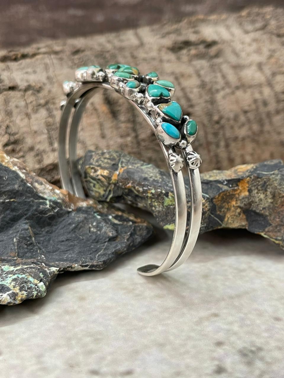 "Heart Collection" Handmade Sterling Silver Kingman Turquoise Bracelet "Signed Nizhoni"