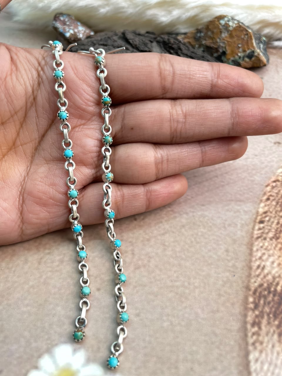 Handmade Sterling Silver Kingman Turquoise Hook Dangle Earrings