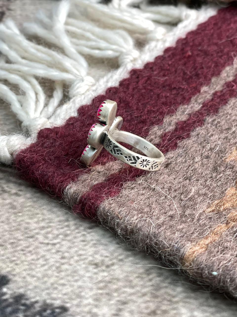 Handmade Sterling Silver Hot Pink Adjustable Ring "Signed Nizhoni"