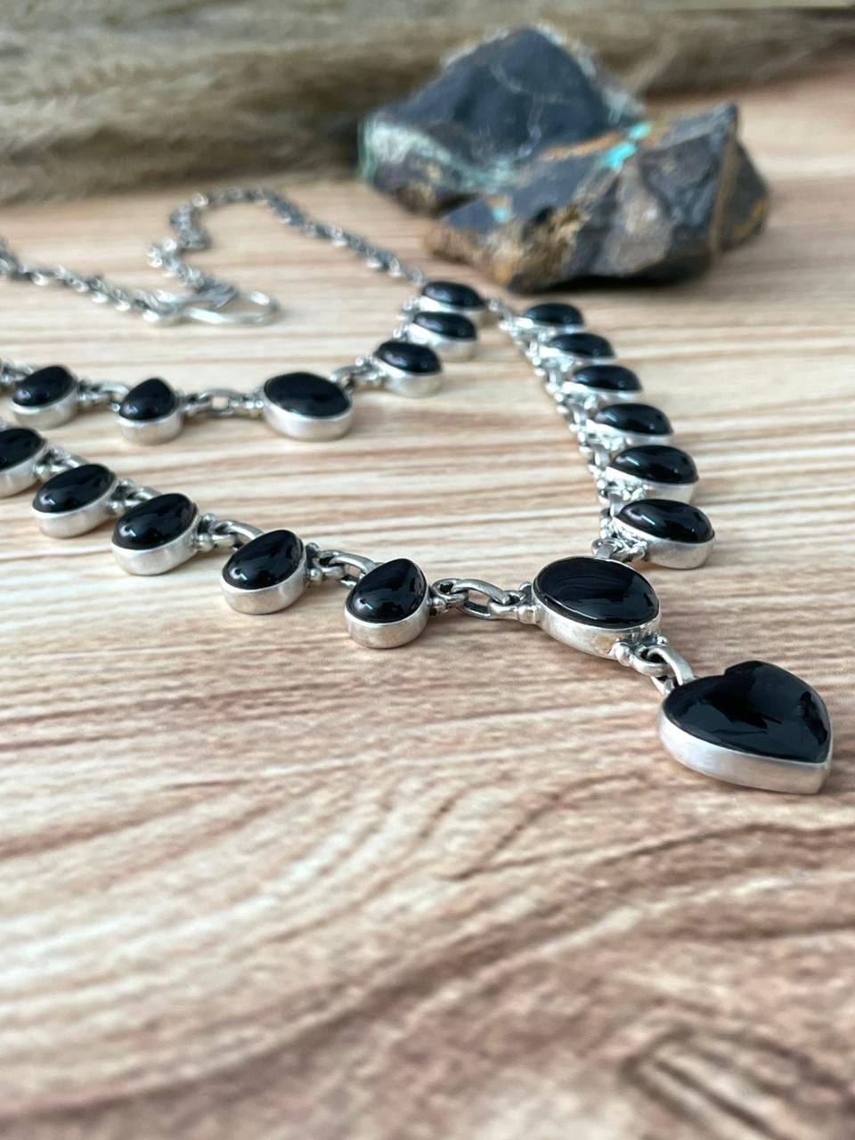 Handmade Sterling Silver Black Onyx Double Strand Necklace "Signed Nizhoni"