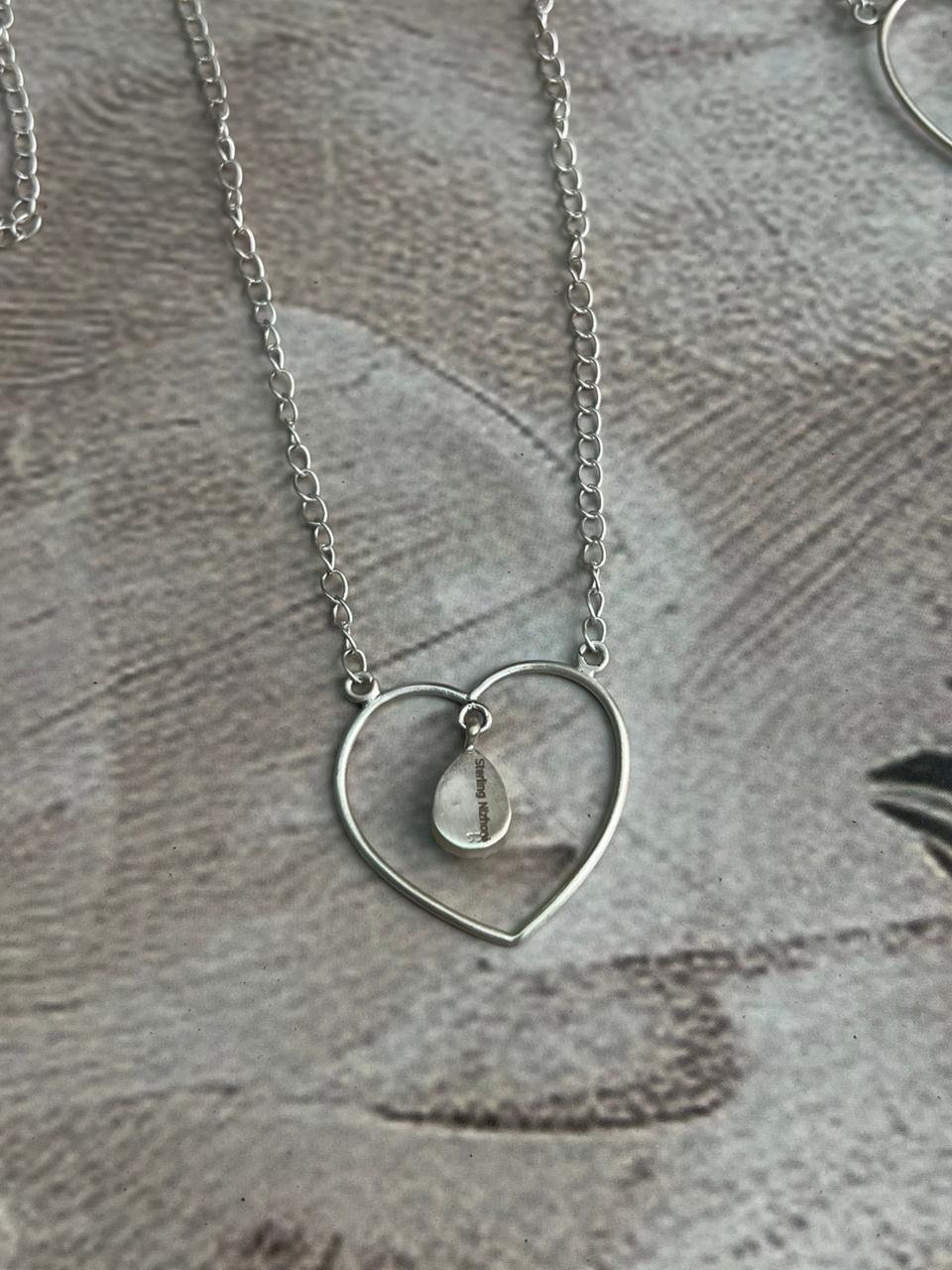 Handmade Sterling Silver Multi Stone Heart Shape Necklace "Signed Nizhoni"