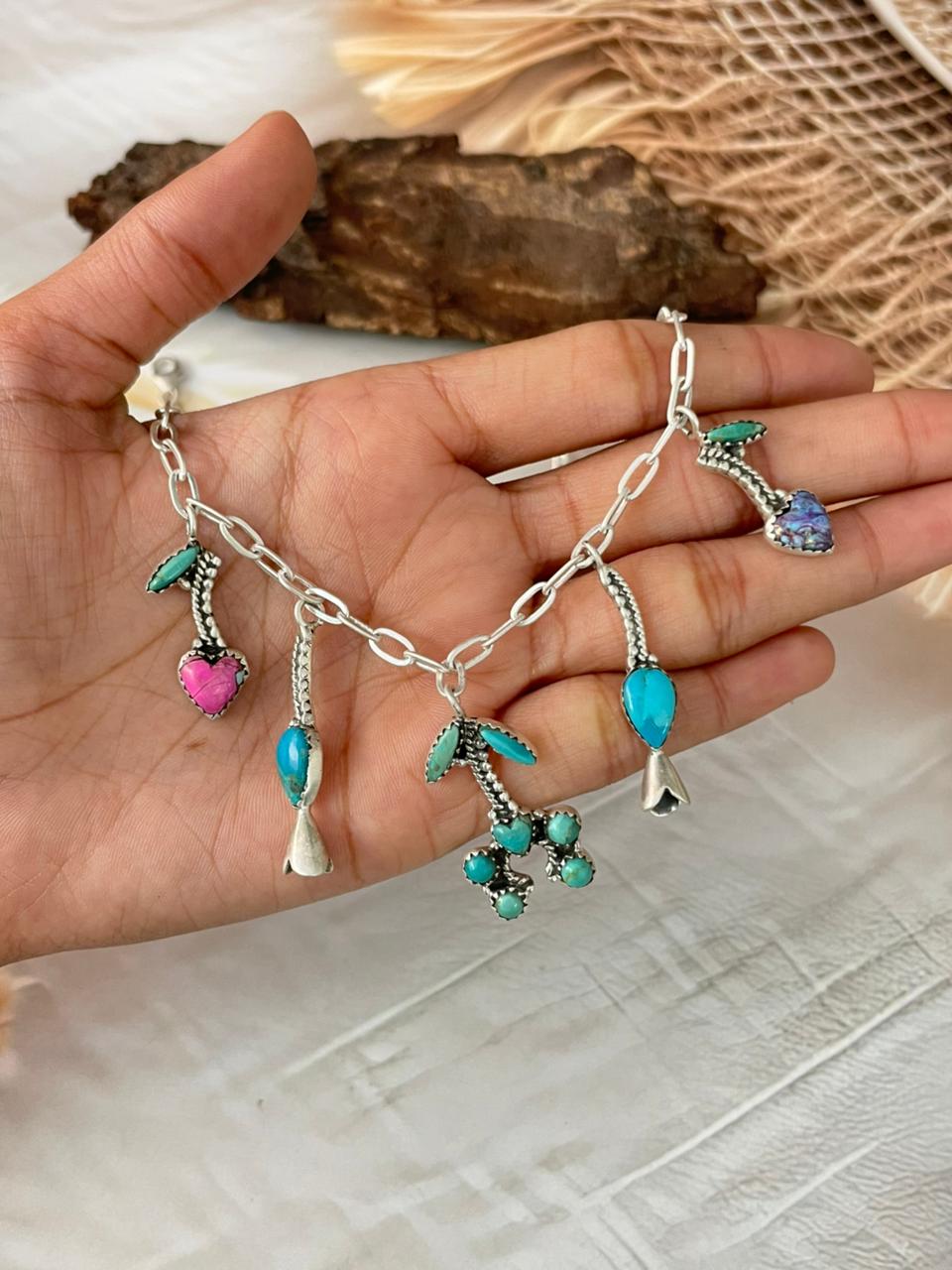 Handmade Sterling Silver Multi Stone Cherry Necklace "Signed Nizhoni"