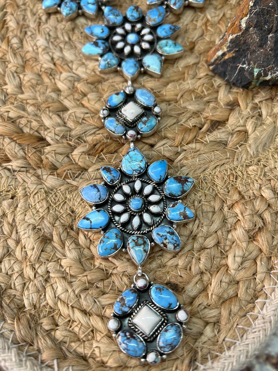 Handmade Sterling Silver Golden Hills with White Collection Necklace "Signed Nizhoni"