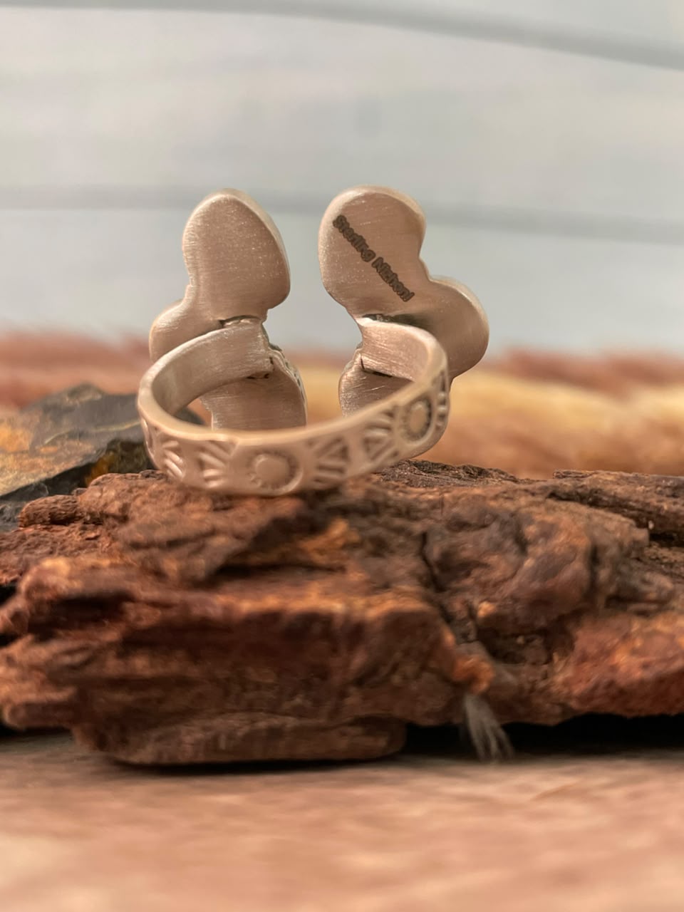 Handmade Sterling Silver Number 8 Turquoise Collection: Adjustable Ring Signed Nizhoni