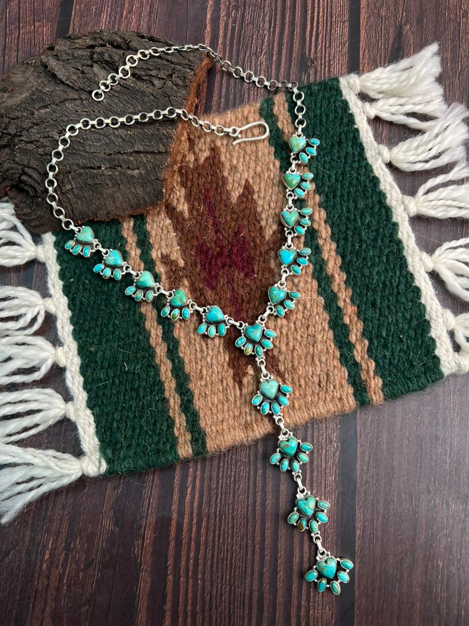 "Heart Collection" Handmade Sterling Silver Kingman Turquoise Necklace "Signed Nizhoni"