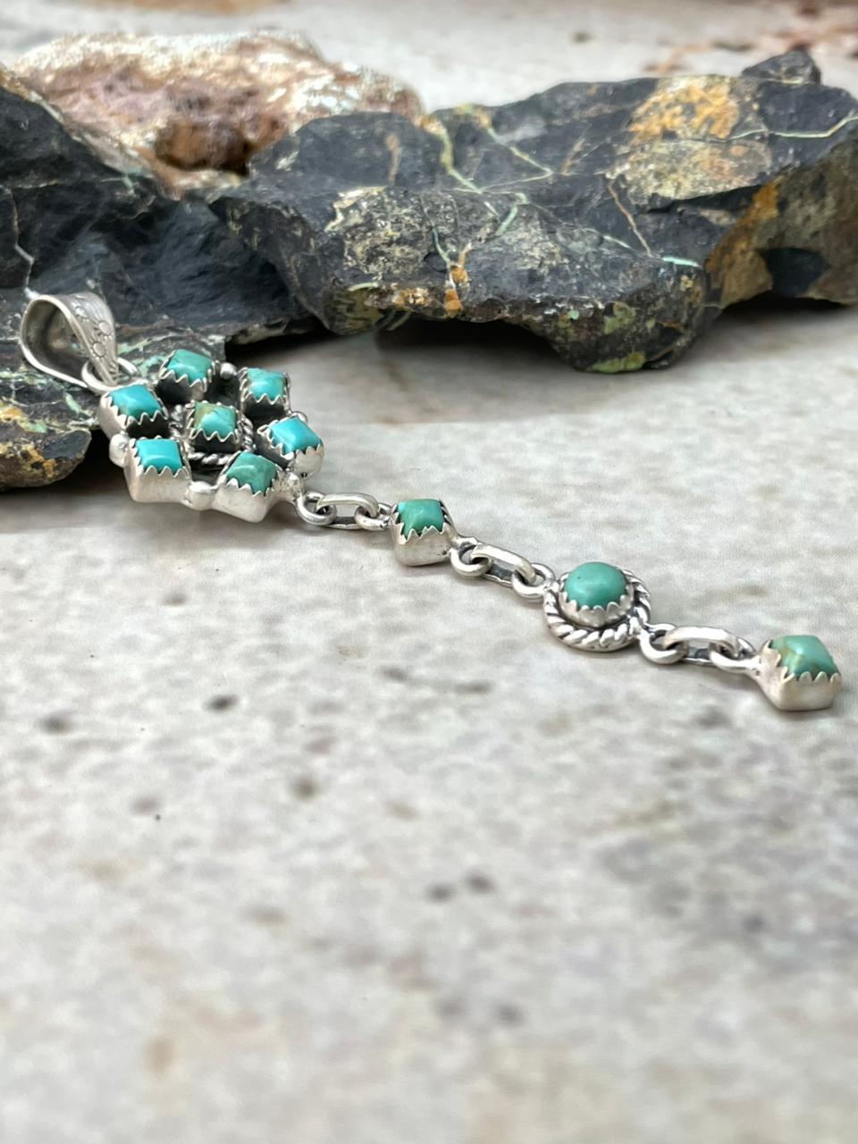 Handmade Sterling Silver Kingman Turquoise Pendant "Signed Nizhoni"