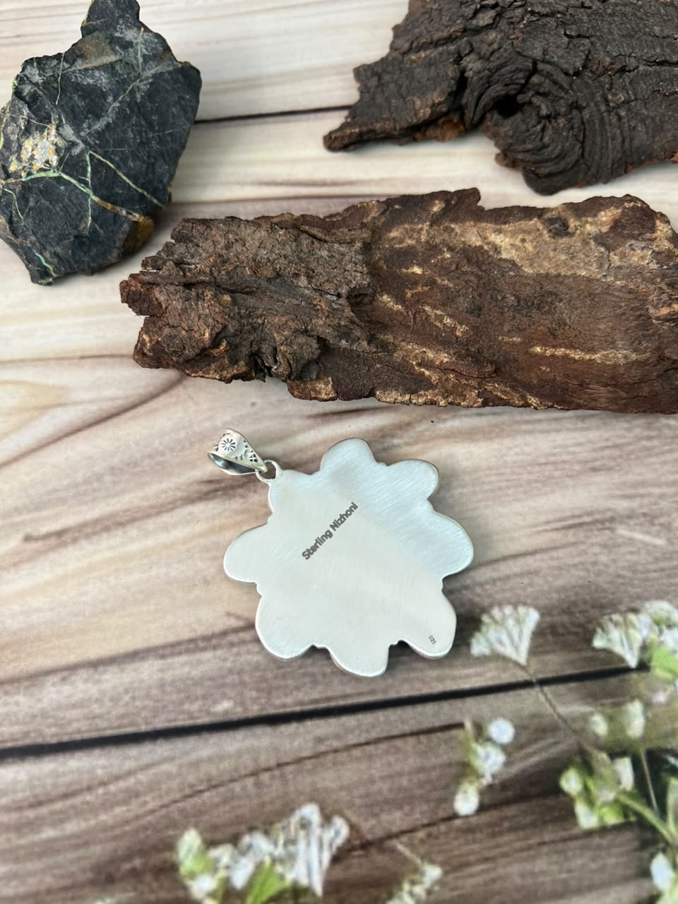 Handmade Sterling Silver Hardy Pit Pendant Signed Nizhoni