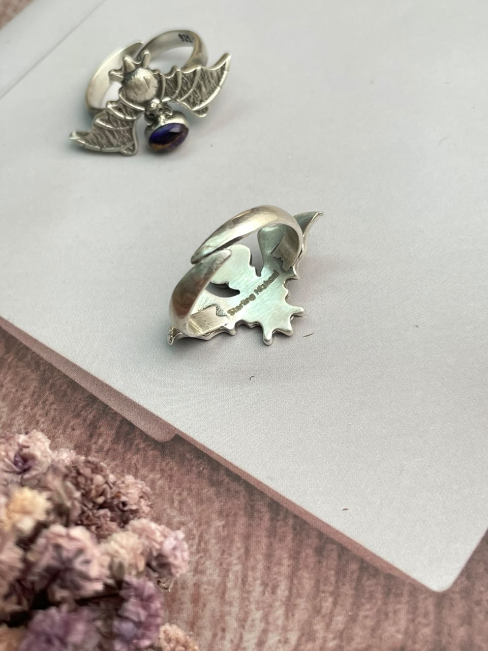 Handmade Sterling Silver Grape Dahlia Halloween Collection: Adjustable Ring Signed Nizhoni