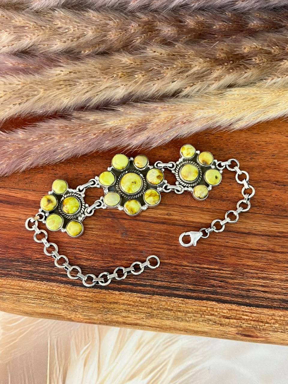 Handmade Sterling Silver Palomino Turquoise Chain Bracelet Signed Nizhoni