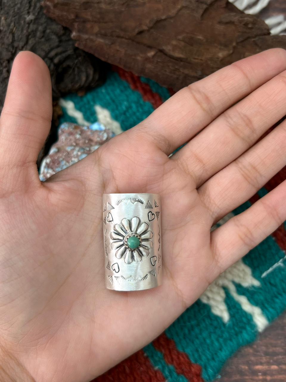 Handmade Sterling Silver Kingman Turquoise Hair Pin "Stamped Nizhoni"