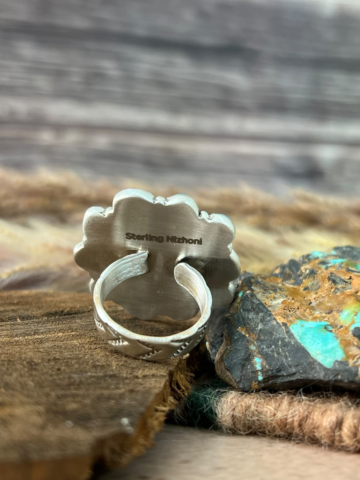 Handmade Sterling Silver Hardy Pit Collection: Adjustable Ring Signed Nizhoni