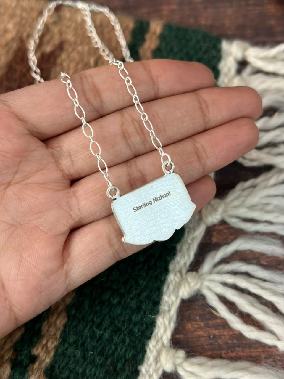 Handmade Sterling Silver Kingman Turquoise Necklace Signed Nizhoni