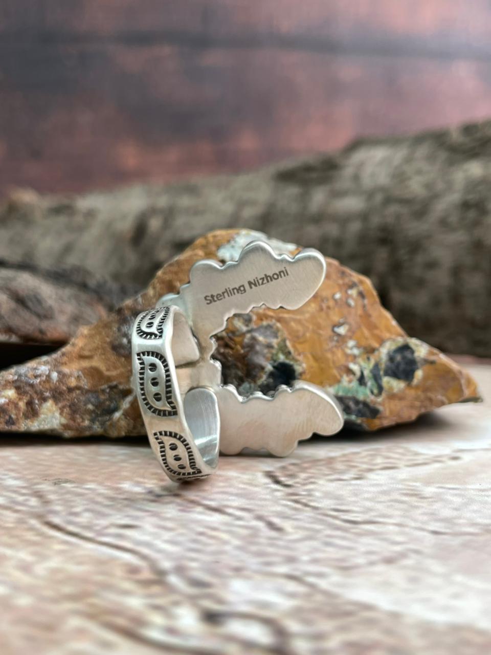 Handmade Sterling Silver White Buffalo Adjustable Ring "Signed Nizhoni"