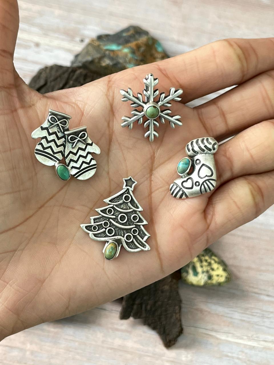 "Christmas Collection" Handmade Sterling Silver Kingman Turquoise Hat Pin" Signed Nizhoni"