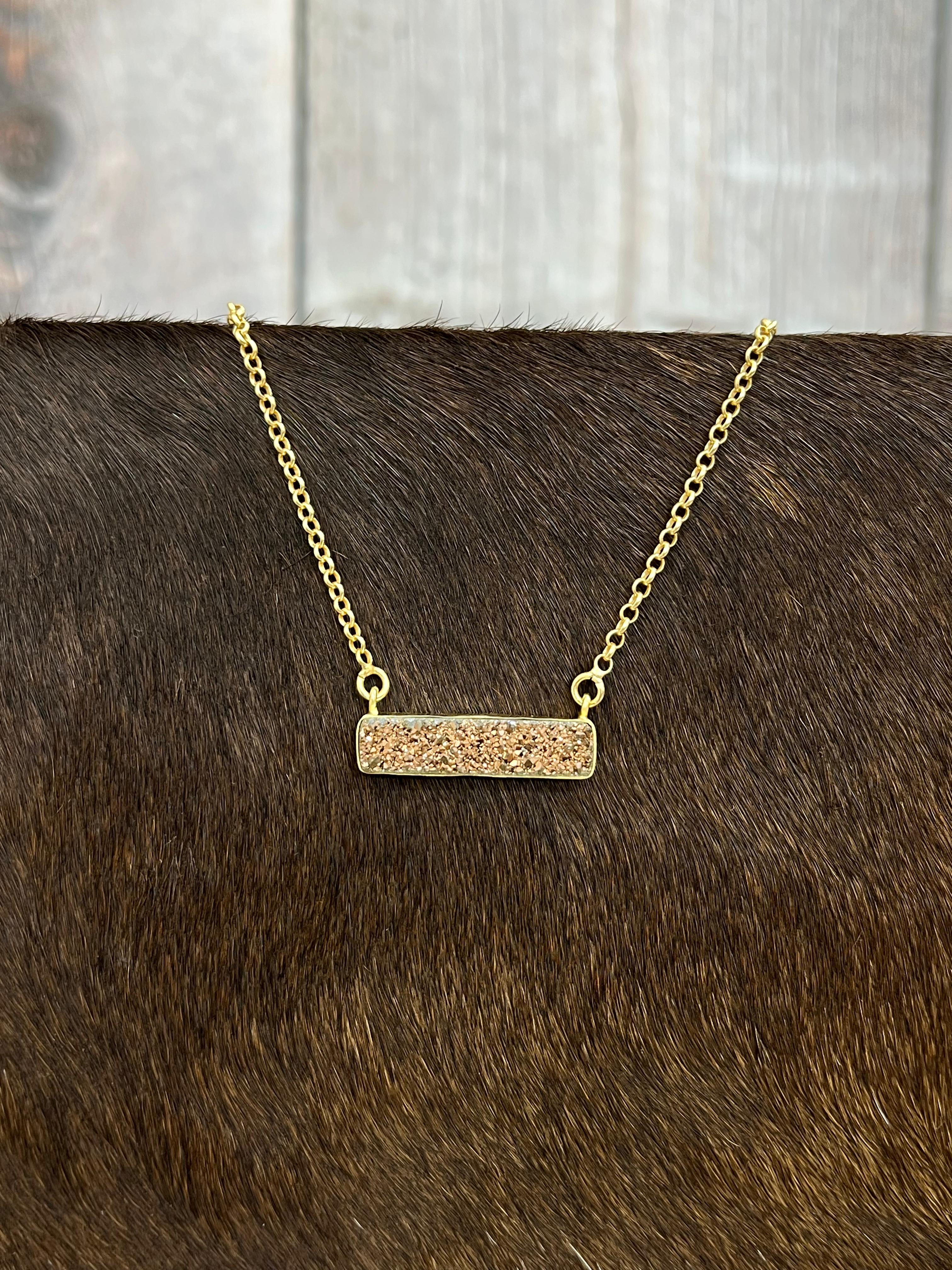 “The Boho Collection” Handmade Druzy Rose Gold Bar Necklace Signed Nizhoni