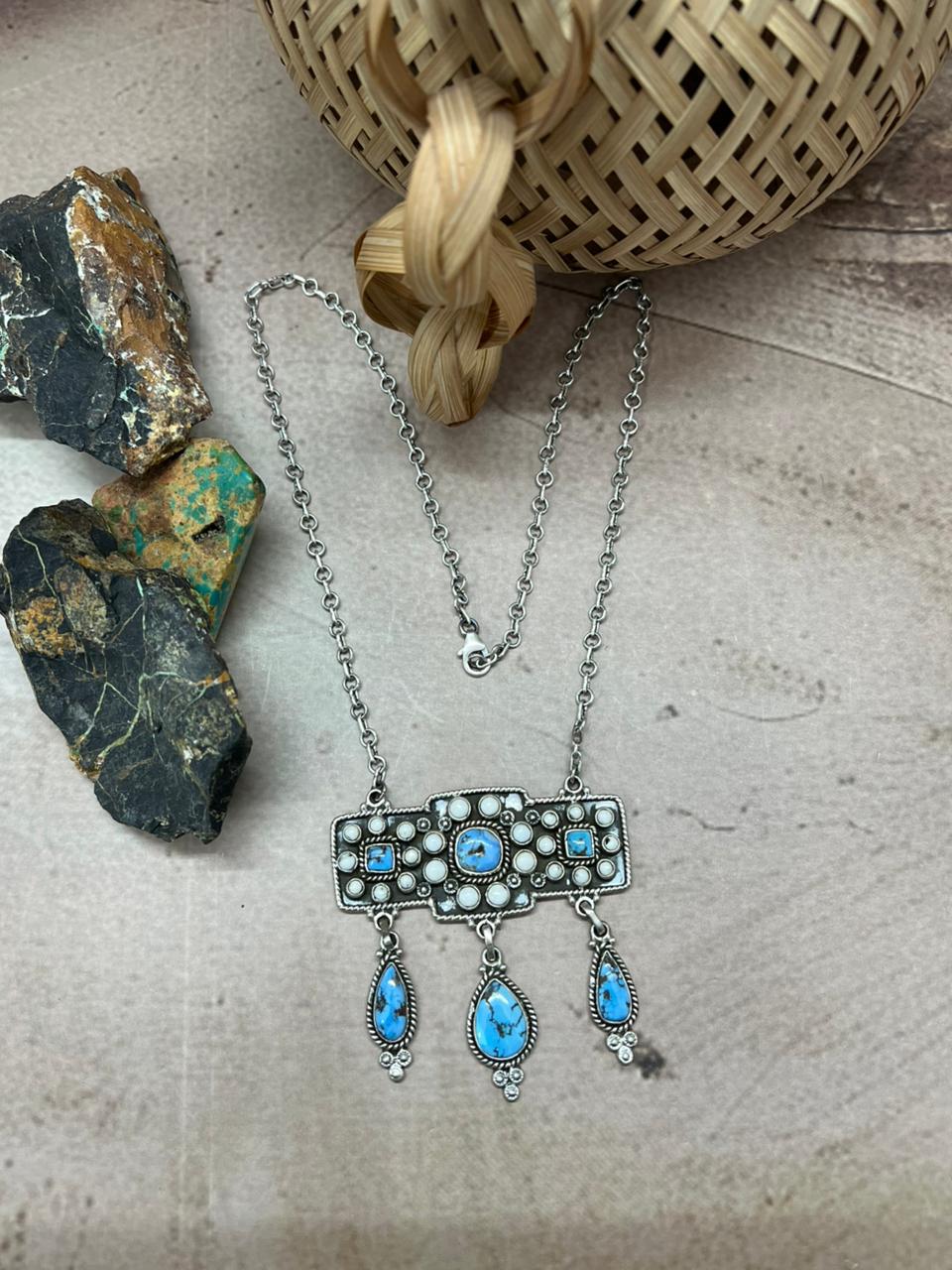 Handmade Sterling Silver Golden Hills with White Collection Necklace "Signed Nizhoni"