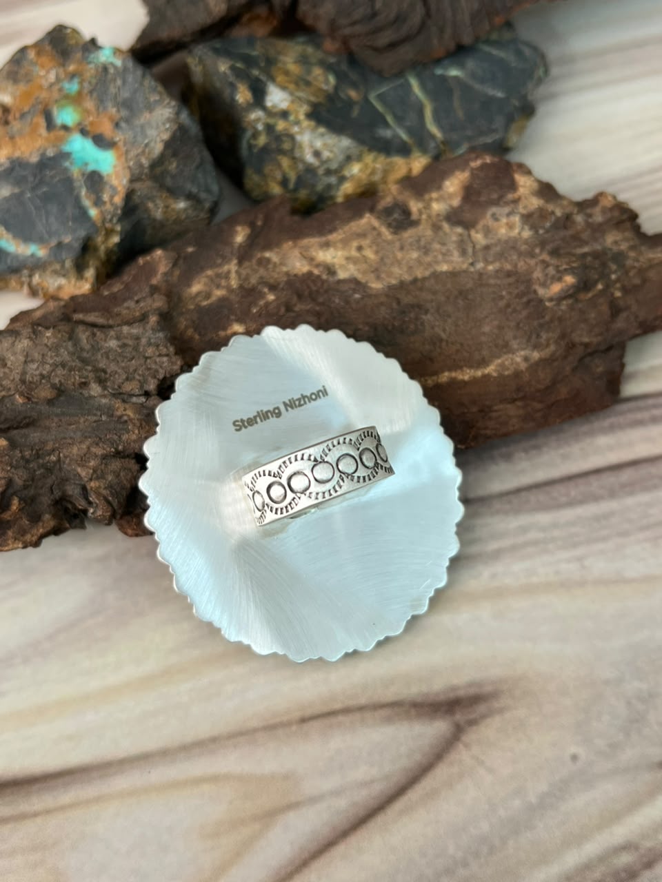 Handmade Sterling Silver Kingman Turquoise Adjustable Ring Signed Nizhoni